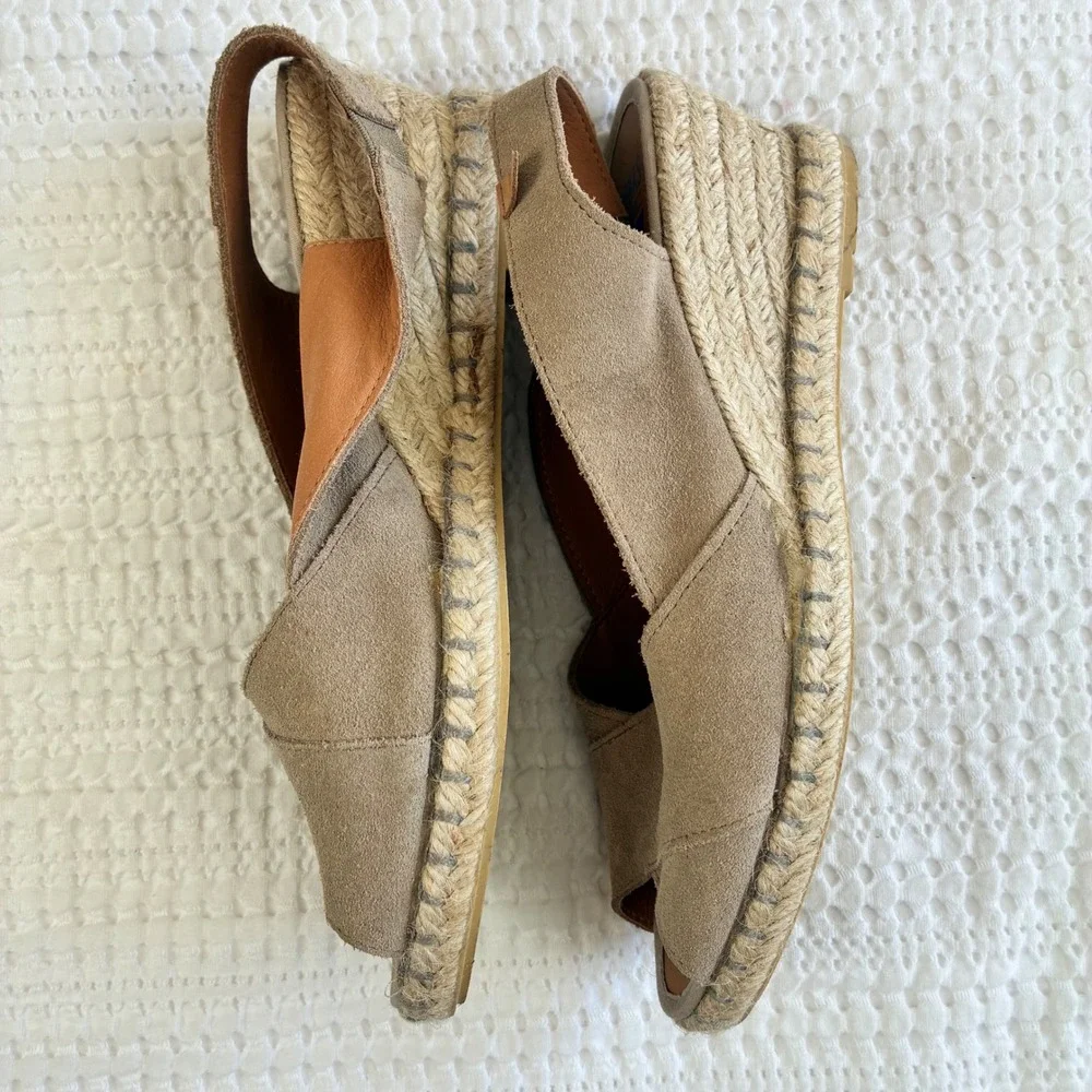Verbenas Espadrille Wedge Tan Suede Open  Toe Women 7.5/8 Euro 38 Handmade Spain